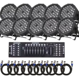 10 Canhão Refletor Led Rgbw 36 Led Slim + Mesa Dmx + Cabo 5m